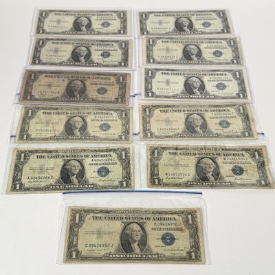 LOT 15: One Dollar Silver Certificate Bills (11) 1935