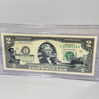 LOT 32: Collection of Ten Vintage $2 Bills with Aftermarket Art Depicting U.S. States in Cases - Colorado, Nevada and More