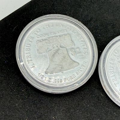 LOT 122: Two Cook Islands 1/2 Ounce .999 Fine Silver $2 American Double Eagle Coins