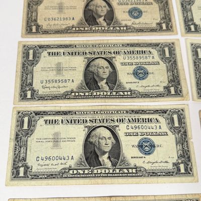 LOT 25: One Dollar U.S. Silver Certificate Bills (10) 1957