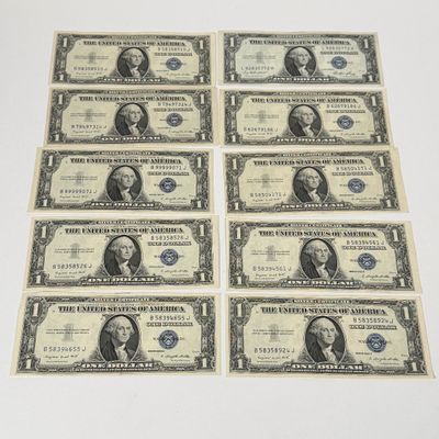 LOT 22: One Dollar U.S. Silver Certificate Bills (10) 1935