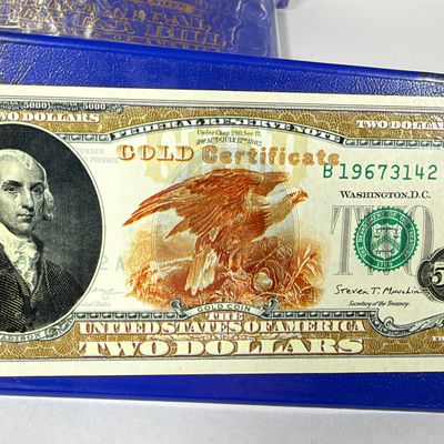 LOT 41: Hybrid $2 Bill w. Commemorative Art Overlays in Cases w/ Certificates from Merrick Mint (4)