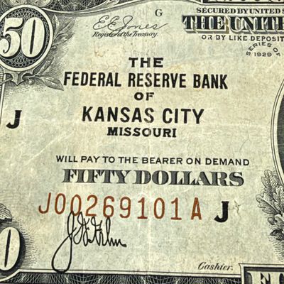 LOT 26: Vintage U.S. Series 1929 $50 Federal Reserve Bank Note - Federal Reserve Bank of Kansas City