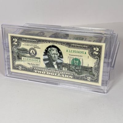 LOT 32: Collection of Ten Vintage $2 Bills with Aftermarket Art Depicting U.S. States in Cases - Colorado, Nevada and More