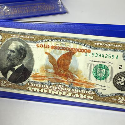 LOT 40: Hybrid $2 Bill w. Commemorative Art Overlays in Cases w/ Certificates from Merrick Mint (3)