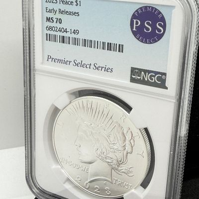 LOT 96: 2023 Peace Dollar .999 Fine Silver Coin Early Release Slabbed NGC Graded MS70
