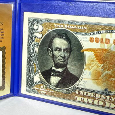 LOT 40: Hybrid $2 Bill w. Commemorative Art Overlays in Cases w/ Certificates from Merrick Mint (3)