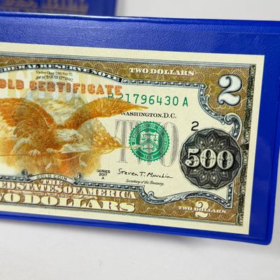 LOT 40: Hybrid $2 Bill w. Commemorative Art Overlays in Cases w/ Certificates from Merrick Mint (3)