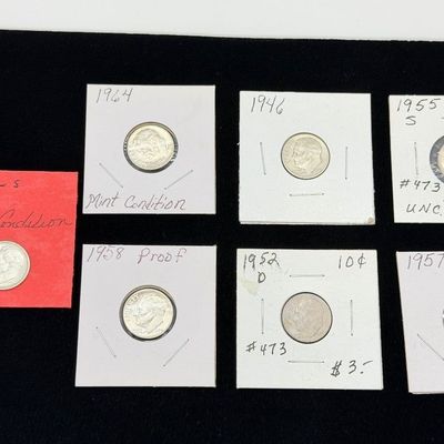 LOT 80: Collection of 90% Silver US Roosevelt Dimes - 7 Coins