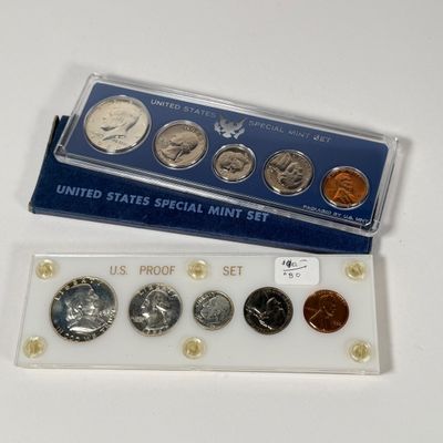 LOT 42: Two U.S. Proof Sets - 1956 w/ 90% Silver Franklin Half, Quarter and Dime, and 1966 w/ 40% Silver Kennedy Half