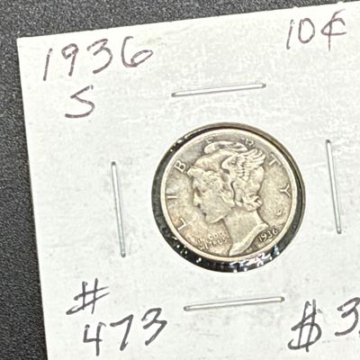 LOT 124: Collection of Mercury Dimes - 90% Silver - 12 U.S. Coins