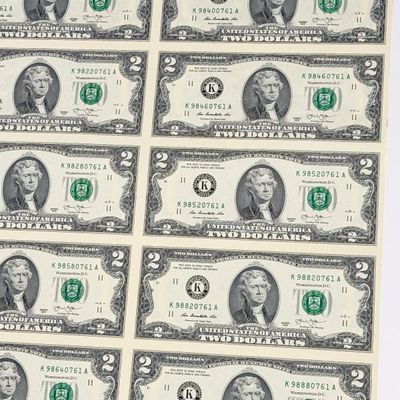 LOT 1: Uncut Sheet of 16 $2 Bills - 2013