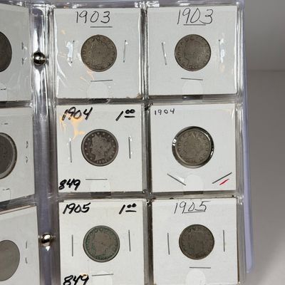 LOT 36: Collection of Liberty "V" Nickels - Between Years 1883 and 1912 - in Collector Booklet