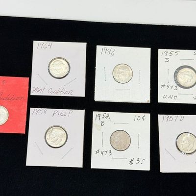 LOT 80: Collection of 90% Silver US Roosevelt Dimes - 7 Coins