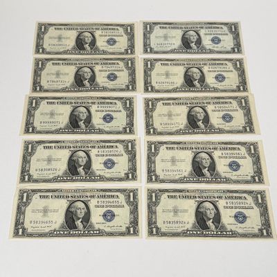 LOT 22: One Dollar U.S. Silver Certificate Bills (10) 1935
