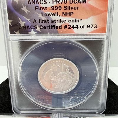 LOT 115: Three ANACS Graded PR70 DCAM and Slabbed 2019-S .999 Fine Silver US Quarters All Certified # 244 of 973