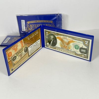 LOT 41: Hybrid $2 Bill w. Commemorative Art Overlays in Cases w/ Certificates from Merrick Mint (4)