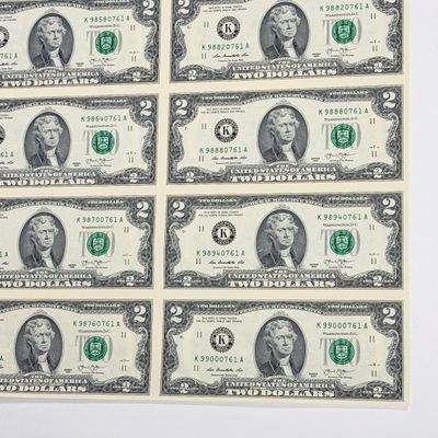 LOT 1: Uncut Sheet of 16 $2 Bills - 2013