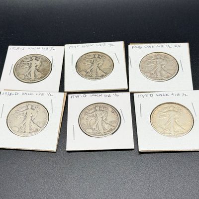 LOT 66: Collection of Walking Liberty Half Dollars - 90% Silver - Six U.S. Coins