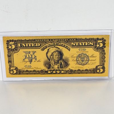 LOT 45: Collection of Commemorative Coins and Currency - Silver Bullion, Gold Plated Silver Certificate Replica and More
