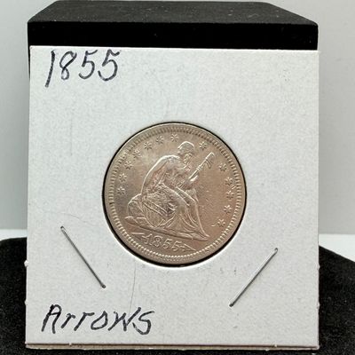 LOT 100: 1855 Seated Liberty Quarter - With Arrows - 90% Silver US Coin