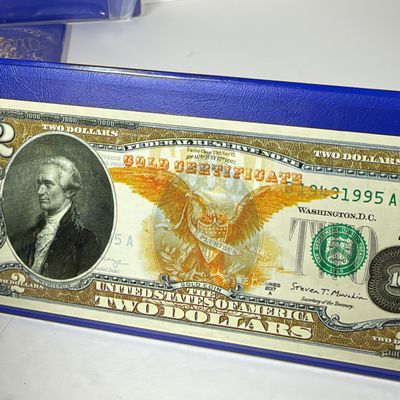 LOT 41: Hybrid $2 Bill w. Commemorative Art Overlays in Cases w/ Certificates from Merrick Mint (4)
