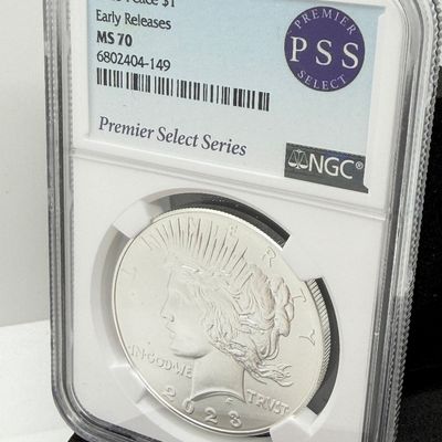 LOT 96: 2023 Peace Dollar .999 Fine Silver Coin Early Release Slabbed NGC Graded MS70