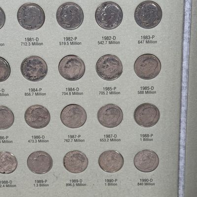 LOT 30: Roosevelt Dime Collection Book - 1965-1999 - Filled with Dimes (Non-Silver)