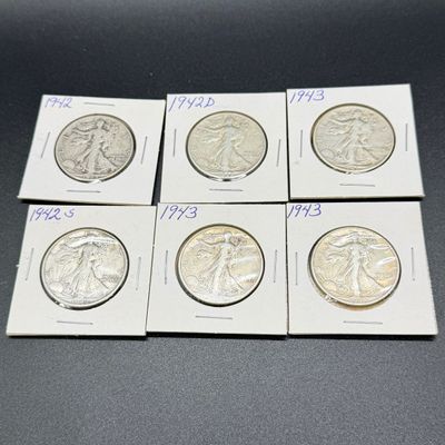 LOT 64: Collection of Walking Liberty Half Dollars - 90% Silver - Six U.S. Coins