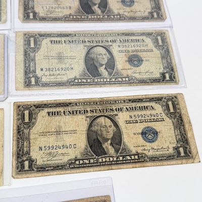 LOT 16: One Dollar Silver Certificate Bills (9) Mixed Lot - 1934, 1957, Hawaii 1935 and More