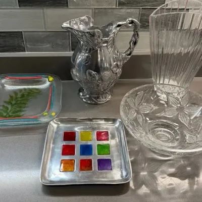 Kitchen Items Crystal Bowl, Arthur Court Pitcher, Vase & More