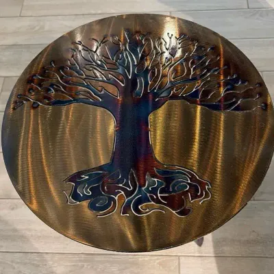 Round Metal Tree Of Life Accent Table