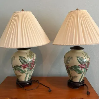Pair Of Vintage- Style Chinoiserie Table Lamps 