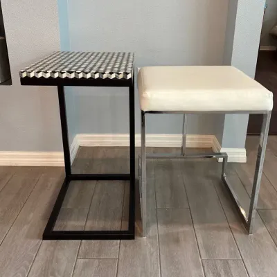 Bone Inlay Accent Table And Faux Leather Stool