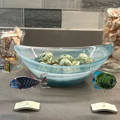 Hand Blown Art Bowl, Fish & Sea Decor