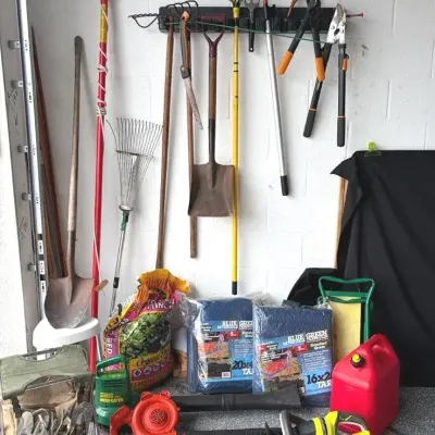Large Garden Lot-Blowers,Tools, Tarps And More 