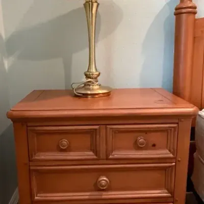 Wynwood 3 Drawer Wooden Nightstand & Brass Lamp