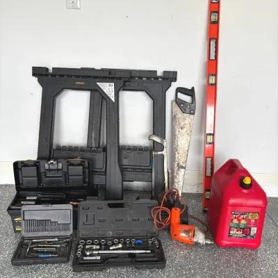 Garage Lot #1- Saw Horses, Gas Can, Toolboxes And More 