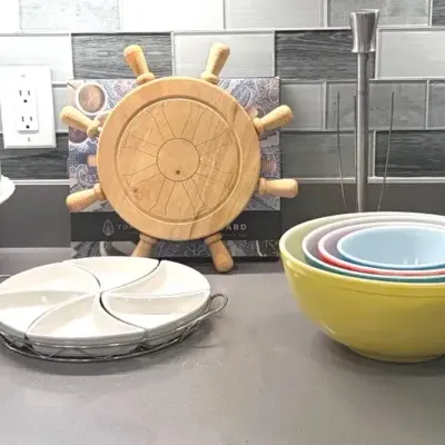 Cheeseboard , Pyrex Mixing Bowls, Crudite Tray, Cake Plate And More 
