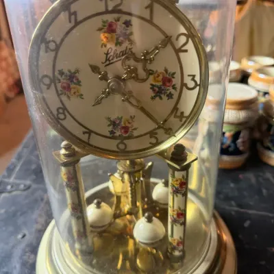 Vintage Schatz 400 Day Anniversary Torsion Clock Germany Floral Face Dome