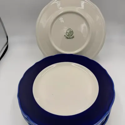 Vintage Syracuse China Cobalt Blue Dinner Plates 9.5" Scalloped Rim 1988 Set of 6