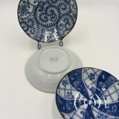 Vintage Japanese Blue and White Ceramic Set - 3 Pieces