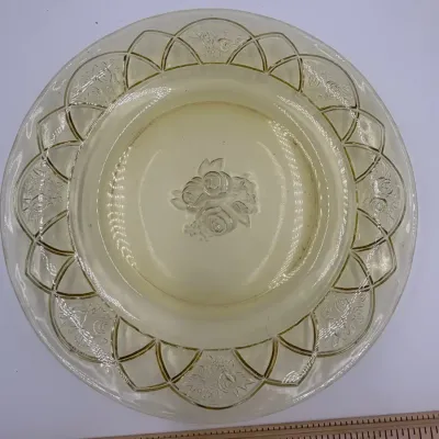 Vintage Federal Glass Rosemary Dutch Rose Amber Yellow Depression Glass Plate Set - Lot of 2