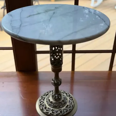 Vintage Hollywood Regency 12" Marble & Reticulated Brass Pedestal Side Table
