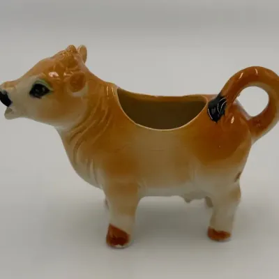 Vintage Mid-Century Ceramic Cow Creamer Pitcher - Made in Japan Jersey Brown Figural