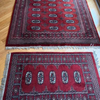 Vintage Hand-Knotted Pakistani Bokhara Wool Rug Set - Lot of 2 (3' x 5' Accent & Matching Medium)