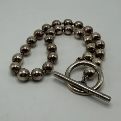 Authentic UNOde50 On-Off Beaded Ball Chain Toggle Necklace Silver Plated