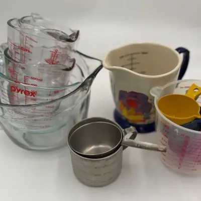 10+ Piece Kitchen Measuring Set - Pyrex Glass, Stainless Steel, & Floral Ceramic Jug