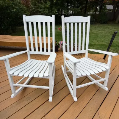 Pair of White Wood Outdoor Porch Rocking Chairs