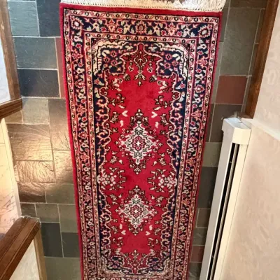 Vintage Hand-Knotted Persian Hamadan Style Wool Runner Rug Red Blue 2.6'x6'